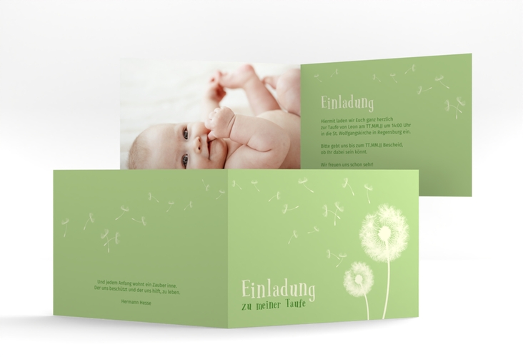 Einladungskarte Taufe Supreme A6 Klappkarte quer gruen