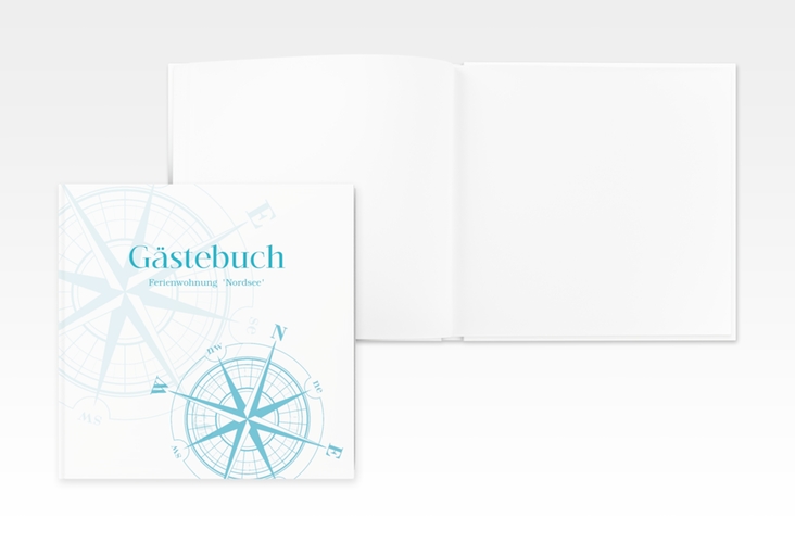 Gästebuch Creation Ferienwohnung Nordsee 20 x 20 cm, Hardcover tuerkis mit Windrose
