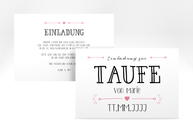 Taufeinladung Lettering A6 Karte quer rosa