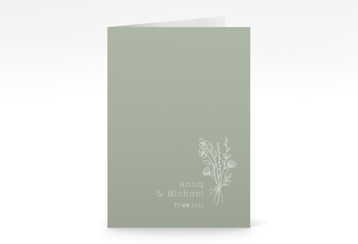 Einladungskarte Hochzeit Zarte Wildblumen A6 Klappkarte hoch gruen