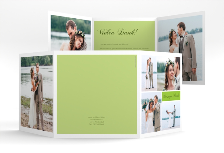 Dankeskarte Hochzeit Collage quadr. Doppel-Klappkarte gruen
