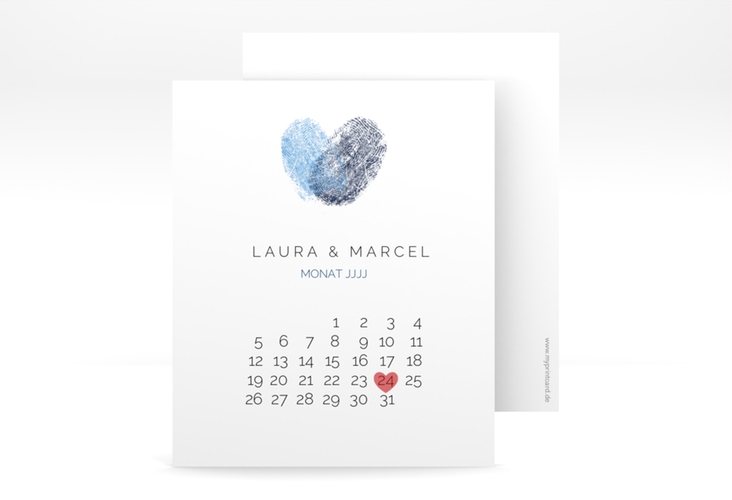Save the Date-Kalenderblatt Fingerprint Kalenderblatt-Karte blau schlicht mit Fingerabdruck-Motiv