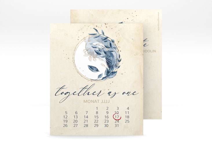 Save the Date-Kalenderblatt YinYang Kalenderblatt-Karte beige im Vintage-Look