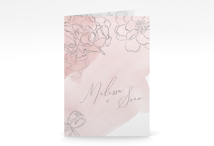 Einladungskarte Hochzeit Pfingstrosen A6 Klappkarte hoch rosa