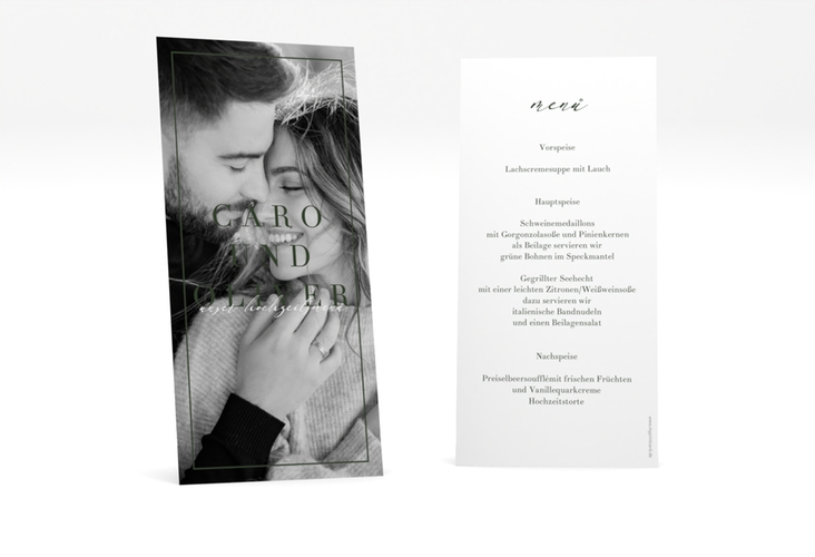 Menükarte Hochzeit Moment lange Karte hoch gruen hochglanz