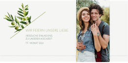 Klick: Details zu Hochzeitseinladung "Olivenzweig" anzeigen Hochzeitseinladung Olivenzweig Wickelfalzkarte + Banderole weiss
