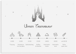 Klick: Details zu Tagesablauf Leinwand Hochzeit "Castle" anzeigen Tagesablauf Leinwand Hochzeit Castle 70 x 50 cm Leinwand grau
