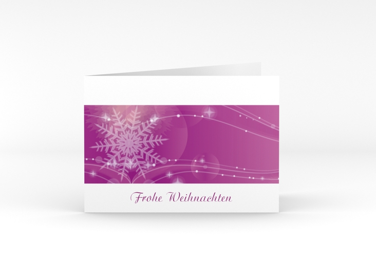 Geschäftliche Weihnachtskarte Schneehauch A6 Klappkarte quer pink hochglanz mit Farbverlauf und Schneeflocke