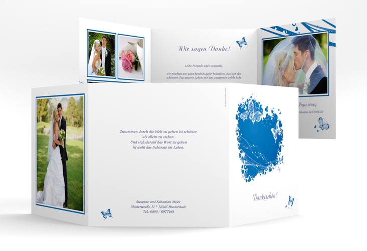 Danksagungskarte Hochzeit Mailand quadr. Doppel-Klappkarte blau