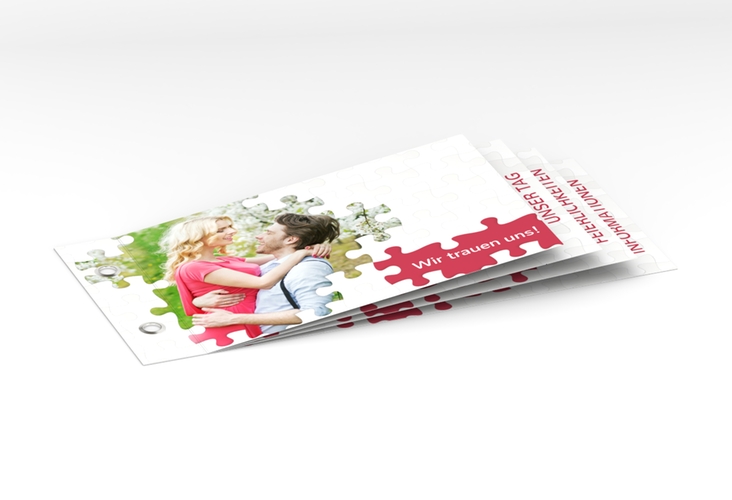 Hochzeitseinladung Puzzle Booklet rot hochglanz