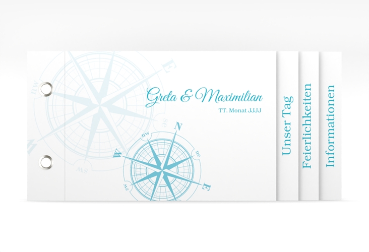 Hochzeitseinladung Windrose Booklet tuerkis
