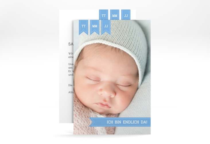Geburtskarte Kinderlachen A6 Karte hoch blau