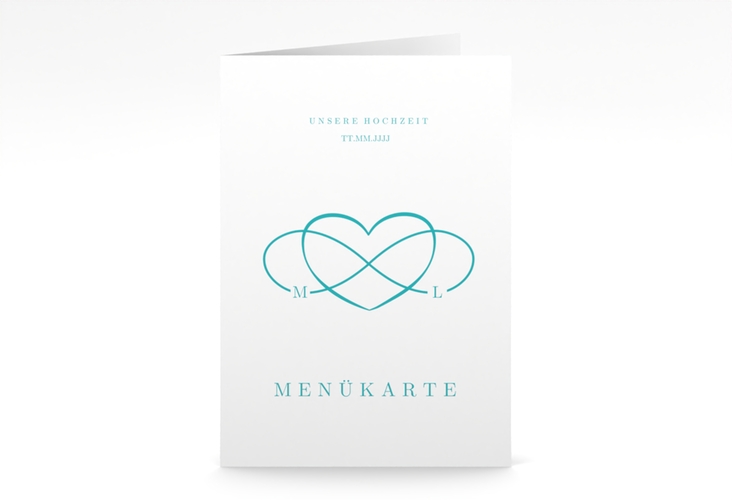 Menükarte Hochzeit Infinity A5 Klappkarte hoch tuerkis hochglanz