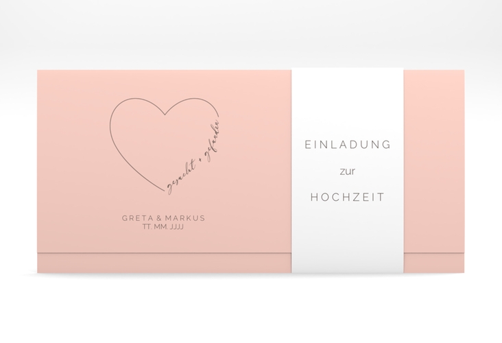 Hochzeitseinladung Lebenstraum Wickelfalzkarte + Banderole rosa hochglanz