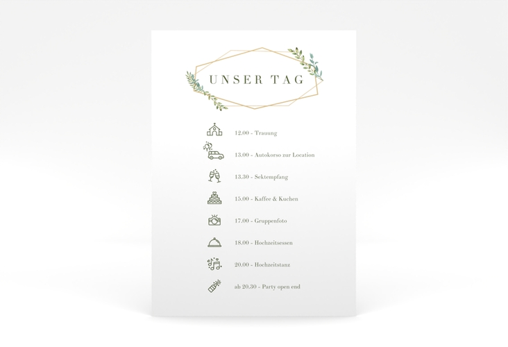 Tagesablauf Poster Hochzeit Herbarium 50 x 70 cm Poster mit geometrischem Rahmen und Blätter-Dekor