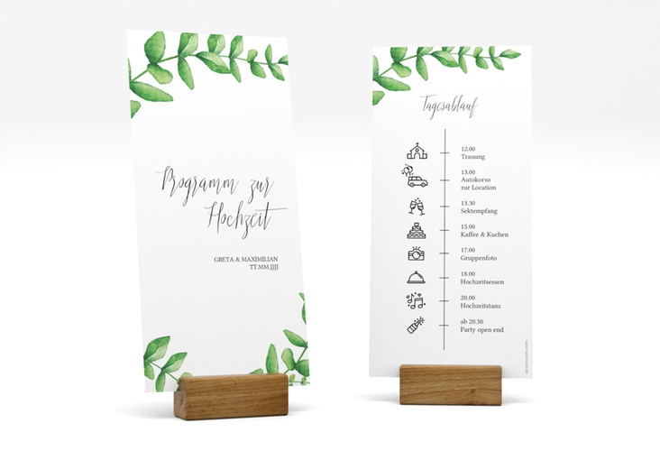 Tagesablauf Hochzeit Botanic lange Karte hoch weiss