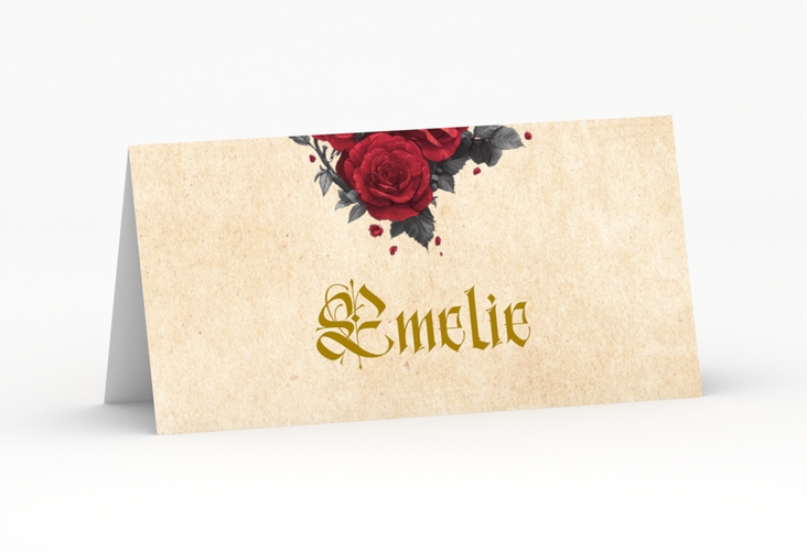 Tischkarte Hochzeit Drachenliebe Tischkarten mit schwarzem und weißem Drachen zu einem Herz verschlungen