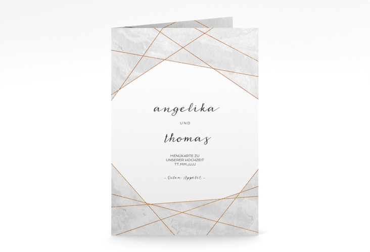 Menükarte Hochzeit Asymmetry A5 Klappkarte hoch grau