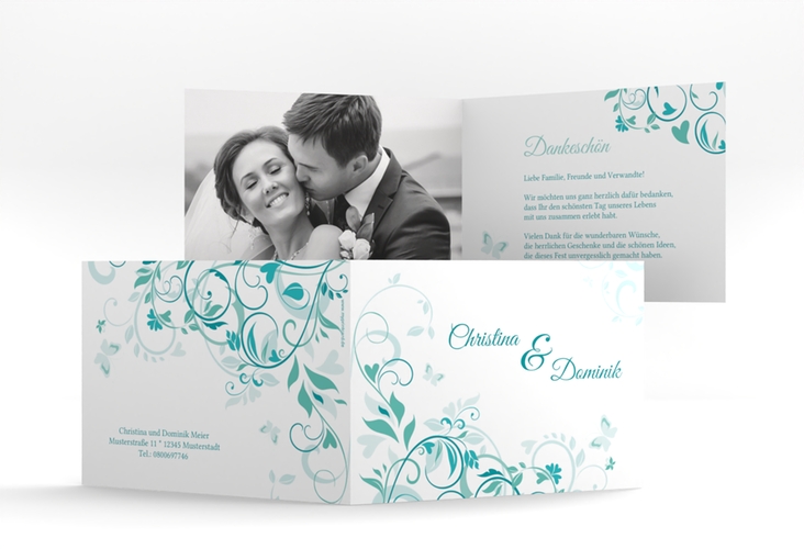 Danksagungskarte Hochzeit Lilly A6 Klappkarte quer tuerkis