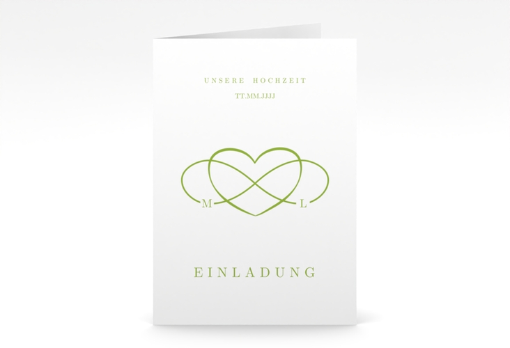 Einladungskarte Hochzeit Infinity A6 Klappkarte hoch gruen hochglanz