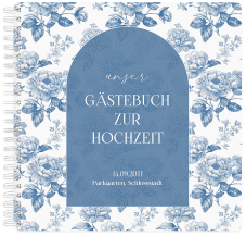 Gästebuch Hochzeit Blue Floral Ringbindung blau mit blauem Blumenmuster auf weißem Grund