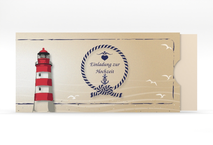 Hochzeitseinladung Sylt Einsteckkarte braun mit Leuchtturm