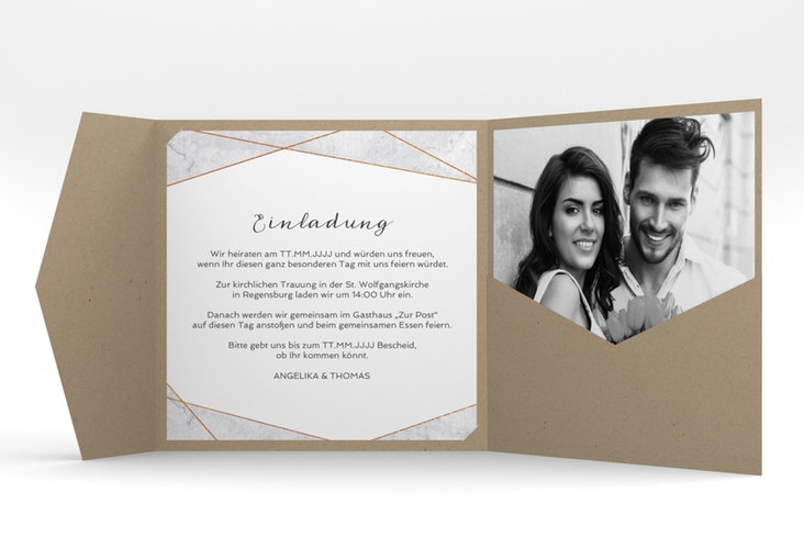 Hochzeitseinladung Asymmetry Pocketfold grau