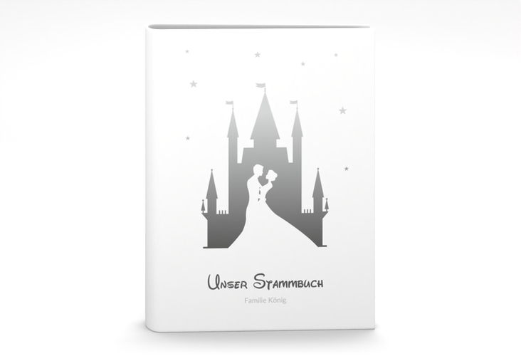 Stammbuch A5 Castle Stammbuch A5 grau mit Silhouette von Märchenschloss mit Prinz und Prinzessin