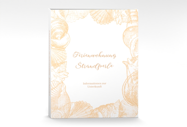Gästemappe Ferienwohnung A4 Strandperle Gästemappe A4 beige mit Muschel-Rahmen