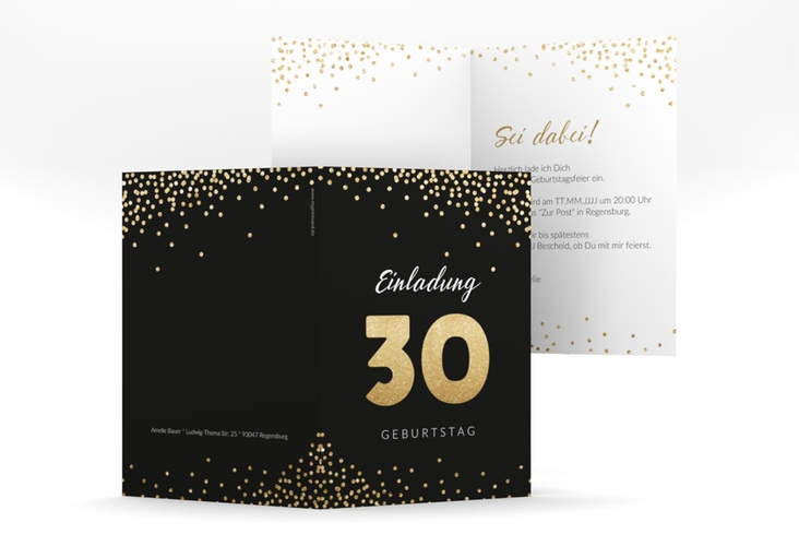 Einladung 30. Geburtstag Glitzer A6 Klappkarte hoch gold hochglanz