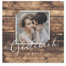 Klick: Details zu Gästebuch Selection Hochzeit "Rustic" anzeigen Gästebuch Selection Hochzeit Rustic Leinen-Hardcover braun in Holz-Optik mit Foto