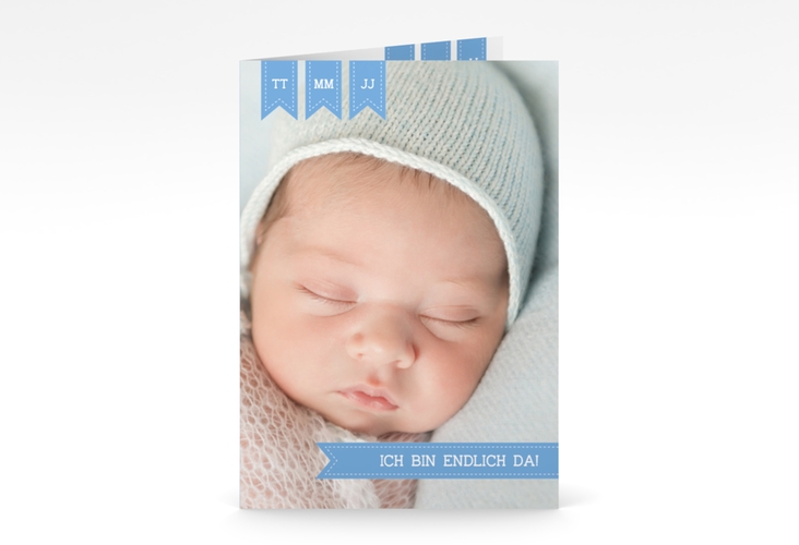 Geburtskarte Kinderlachen A6 Klappkarte hoch blau