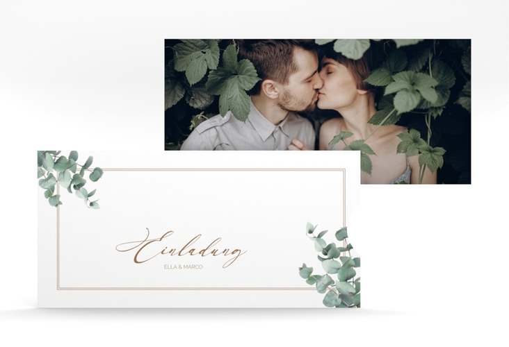 Hochzeitseinladung Eucalypt Einsteckkarte hochglanz mit Eukalyptus und edlem Rahmen