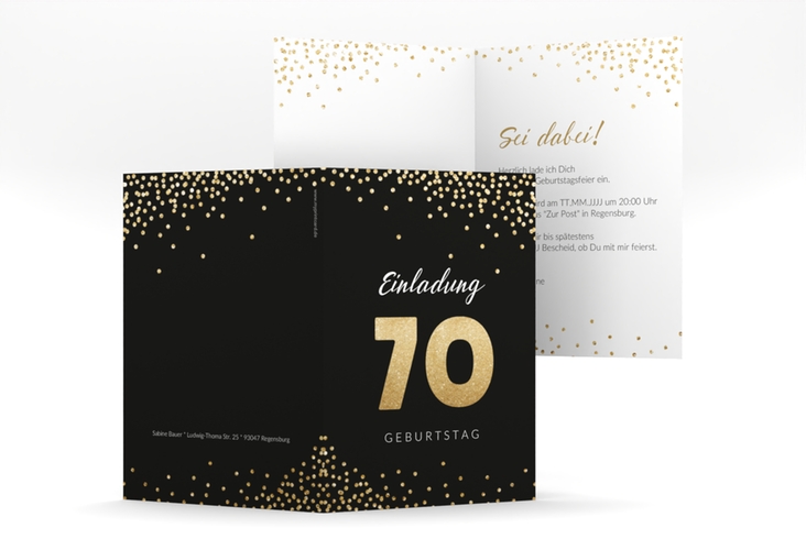 Einladung 70. Geburtstag Glitzer A6 Klappkarte hoch