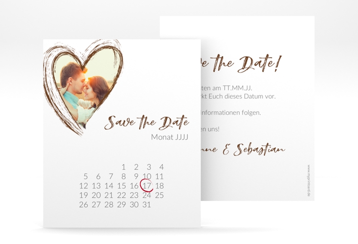 Save the Date-Kalenderblatt Liebe Kalenderblatt-Karte braun