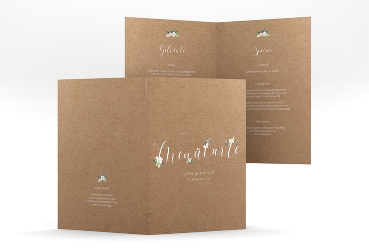 Menükarte Hochzeit Inlove A5 Klappkarte hoch Kraftpapier