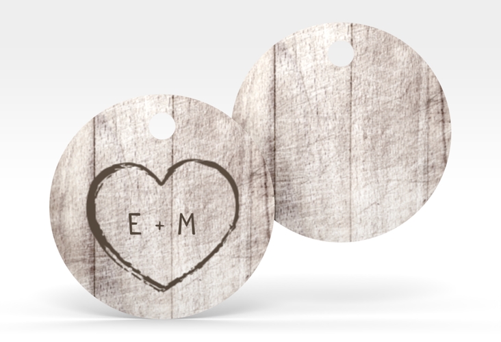 Geschenkanhänger Hochzeit Wood Geschenkanhänger, rund weiss hochglanz