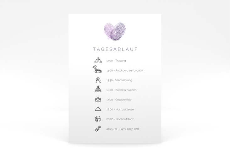 Tagesablauf Poster Hochzeit Fingerprint 50 x 70 cm Poster lila schlicht mit Fingerabdruck-Motiv