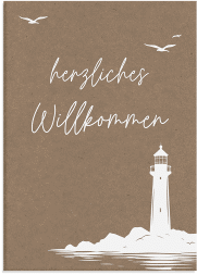 Willkommensschild Leinwand Leuchtturm 50 x 70 cm Leinwand Kraftpapier