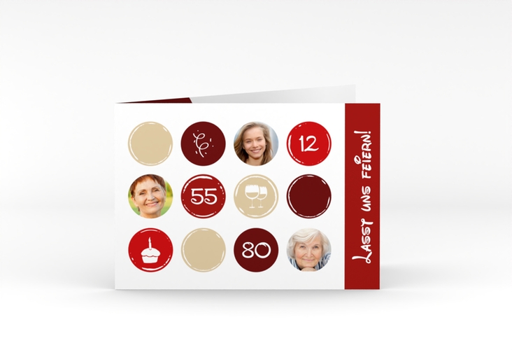 Einladung 80. Geburtstag Circles A6 Klappkarte quer rot