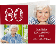 Einladung 80. Geburtstag Lebensfreude A6 Klappkarte quer rot