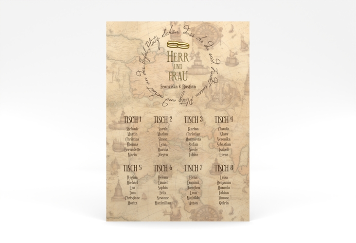 Sitzplan Poster Hochzeit Zwei Ringe 50 x 70 cm Poster mit Eheringen und Fantasy-Landkarte