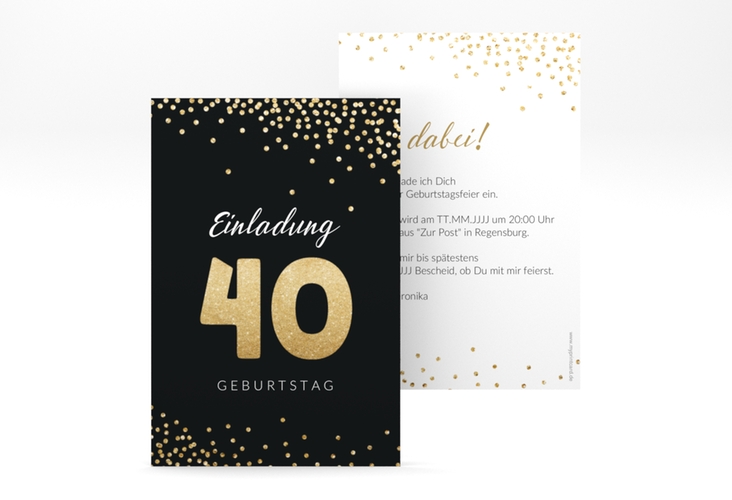 Einladung 40. Geburtstag Glitzer A6 Karte hoch gold hochglanz