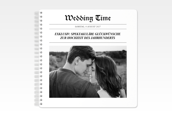 Gästebuch Hochzeit Wedding Time Ringbindung im Stil einer Zeitung