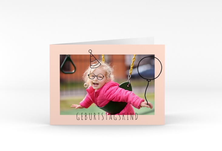 Einladungskarte Kindergeburtstag Geburtstagskind A6 Klappkarte quer rosa hochglanz
