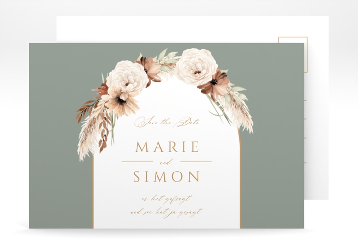 Save the Date-Postkarte Blumenbogen A6 Postkarte gruen