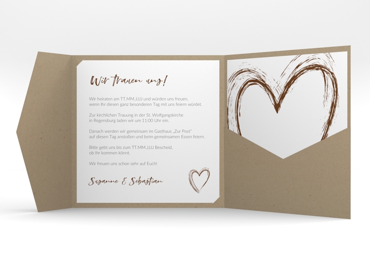 Hochzeitseinladung Liebe Pocketfold braun hochglanz