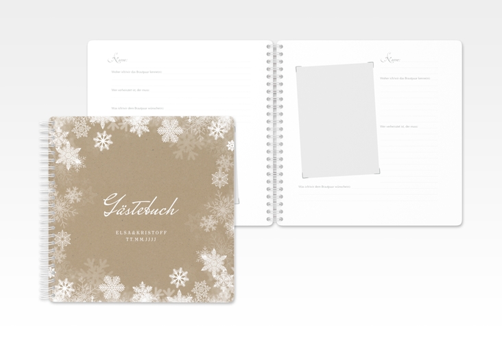 Gästebuch Hochzeit Snowfall Ringbindung Kraftpapier mit Schneeflocken für Winterhochzeit