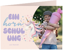 Klick: Details zu Einschulungskarte "Einhornschulung" anzeigen Einschulungskarte Einhornschulung A6 Klappkarte quer rosa