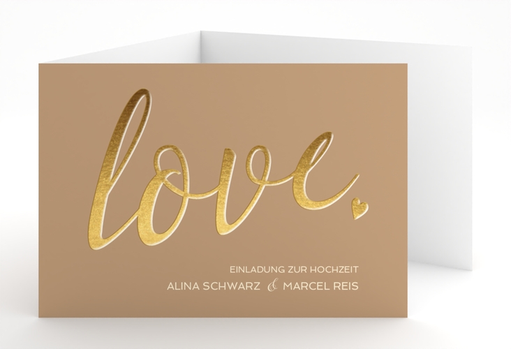 Hochzeitseinladung Glam A6 Doppel-Klappkarte beige hochglanz